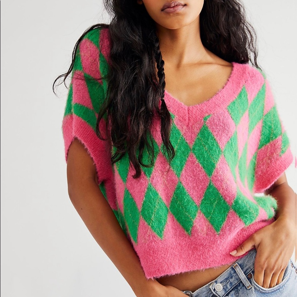 Free People Checkered Sweater Vest - XS